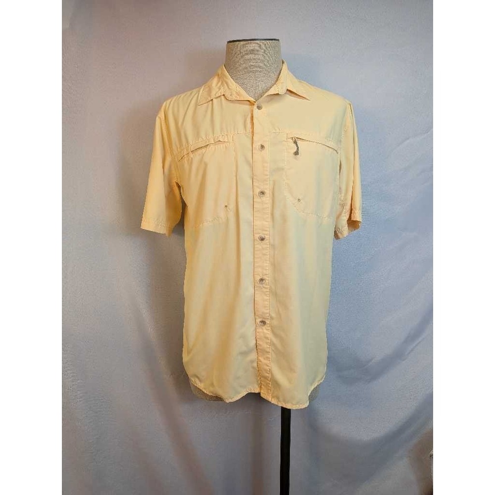White Sierra Short Sleeve Button Up Shirt Mens Medium Yellow Outdoor Utility‎